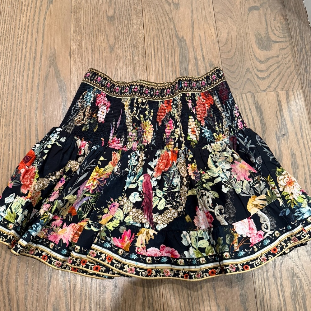 Camilla Crystal-embellished shirred cotton-poplin mini skirt